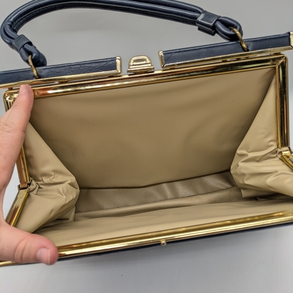 Vintage Blue Gold Structured Handbag - Picture 7 of 11